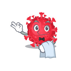 A design of coronavirus substance cartoon character working as waiter
