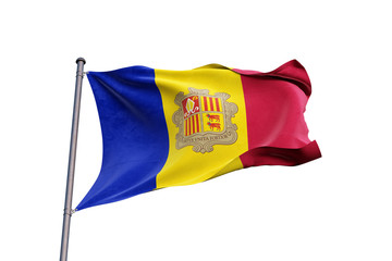 Andorra flag waving on white background, close up, isolated - 3D Illustration
