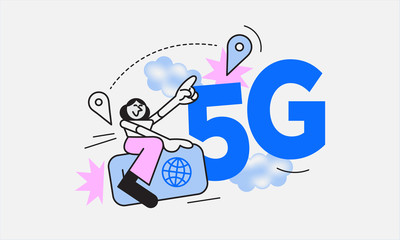 Cartoon illustration vector style of 5g technology in modern style. filled outline.