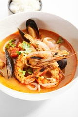Tom Yum with seafood in bowl