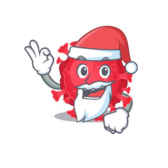 Coronavirus substance in Santa cartoon character design showing ok finger