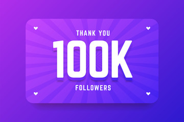 100k followers illustration in gradient violet style. Vector illustration for celebrating number of followers and subscribers.