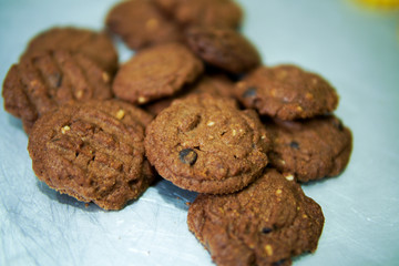 Chocolate cookies on a tray