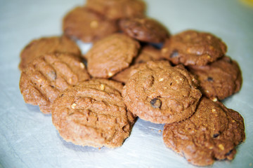 Chocolate cookies on a tray
