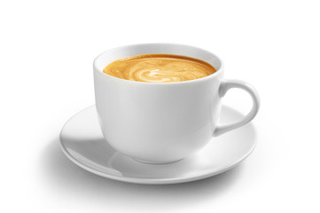 Cup of coffee latte isolated on white backgroud with clipping path