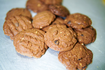 Chocolate cookies on a tray