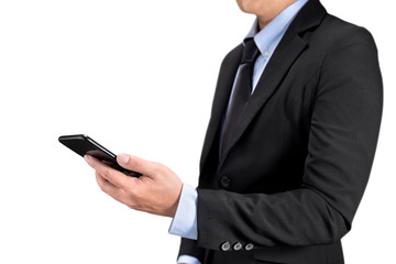 Businessman using a cellphone isolated ob white background with clipping path
