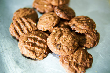 Fototapeta na wymiar Chocolate cookies on a tray