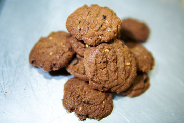 Chocolate cookies on a tray