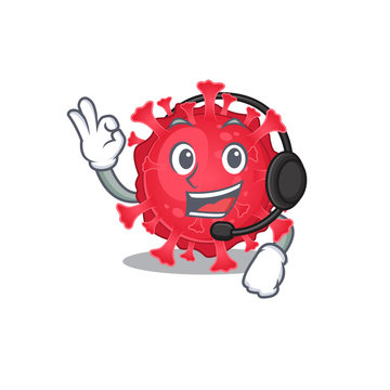 Charming coronavirus substance cartoon character design wearing headphone