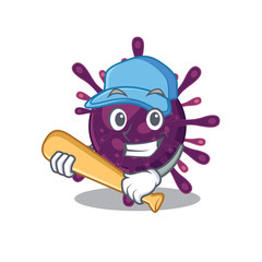Naklejka premium Mascot design style of coronavirus kidney failure with baseball stick