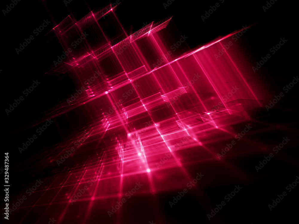 Fototapete Abstract red on black background element. Fractal graphics 3d illustration. Science or technology concept.