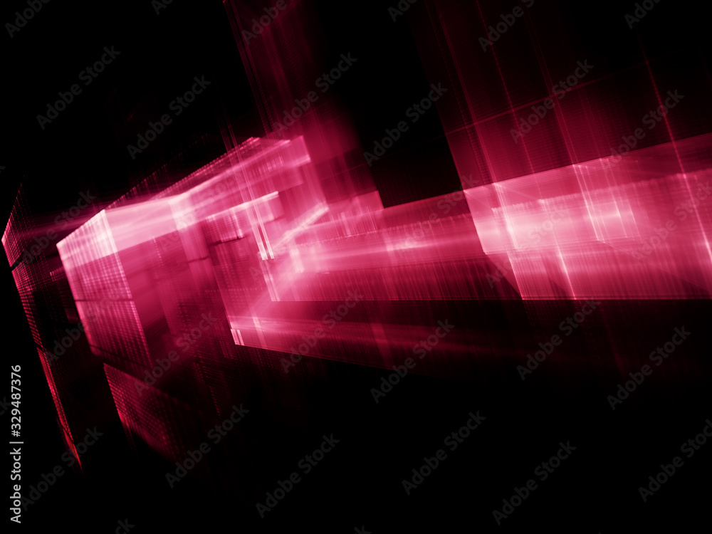 Fototapete Abstract red on black background element. Fractal graphics 3d illustration. Science or technology concept.