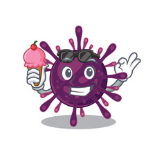 cartoon character of coronavirus kidney failure holding an ice cream
