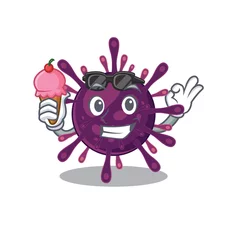 Fotobehang cartoon character of coronavirus kidney failure holding an ice cream © kongvector