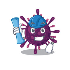 Smiling Architect of coronavirus kidney failure having blue prints and blue helmet