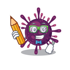 A smart student coronavirus kidney failure character with a pencil and glasses