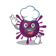 Cute coronavirus kidney failure cartoon character wearing white chef hat