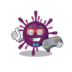 Cool gamer of coronavirus kidney failure mascot design style with controller
