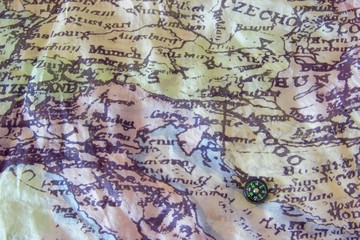 Fototapeta na wymiar Silk army Europe survival map with button compass - excape from Europe - brexit