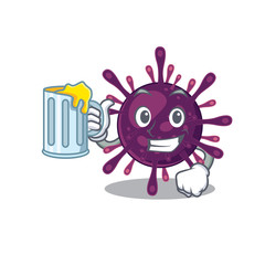 Cheerful coronavirus kidney failure mascot design with a glass of beer