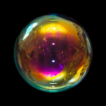 Multicolored Soap Bubble Isolated On A Black