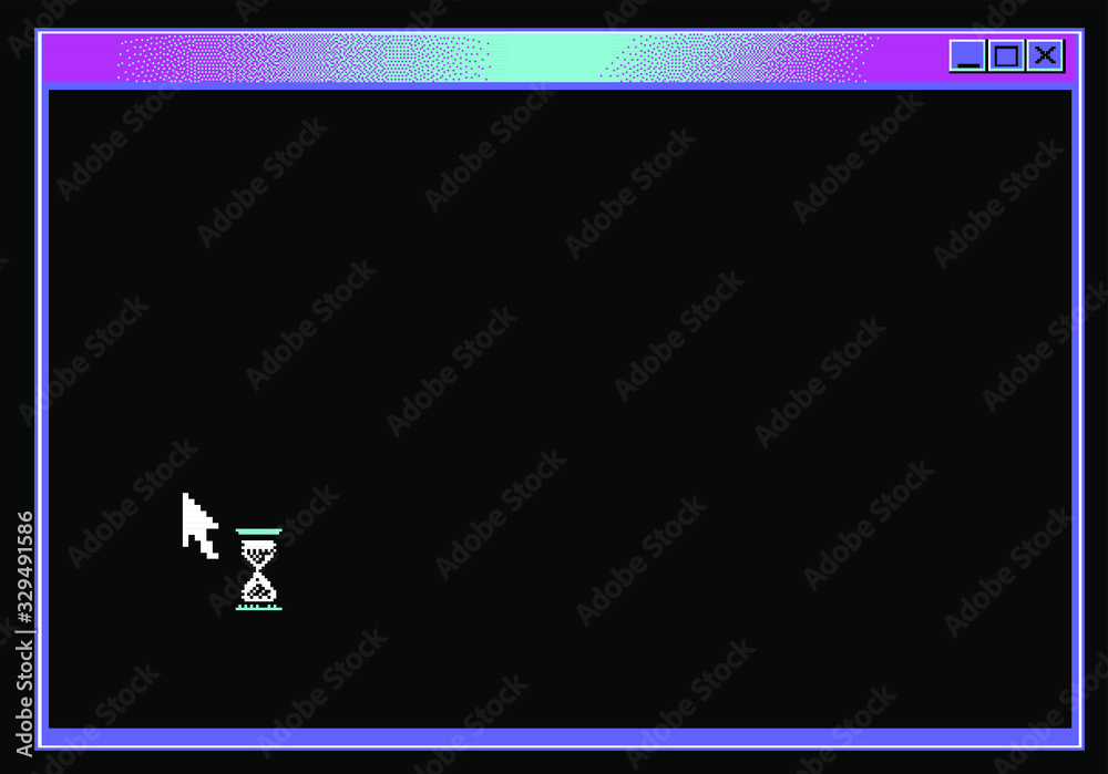 Poster Empty terminal window with mouse cursor on dark background made in pixel art retro style.