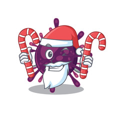 Friendly coronavirus kidney failure in Santa Cartoon character having candies