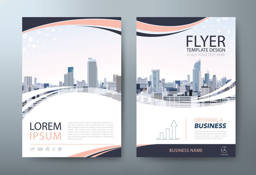 Flyer design, City landscape image. Leaflet cover presentation, book cover template vector, layout in A4 size.