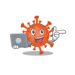 An icon of smart deadly corona virus working with laptop