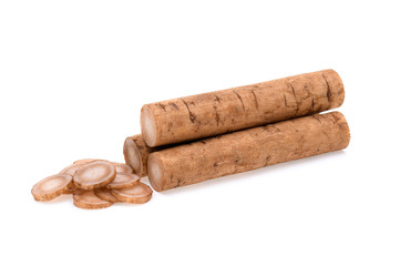 Burdock roots isolated white background.