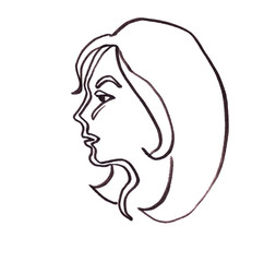 linear graphic black and white drawing female face in profile