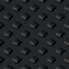 Fototapeta na wymiar Minimal black seamless pattern background. Geometric 3D figures on the dark field tile. Vector abstract texture wallpaper template