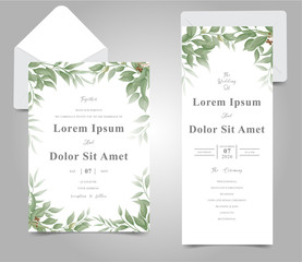 Fototapeta na wymiar Greenery Frame Wedding Invitation Card Set Template