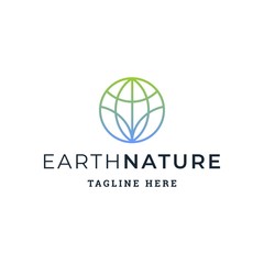 Earth Nature with Simple Line Style Logo Template
