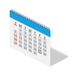 Isometric calendar icon. The year, month, day, time and date reminder concept. Vector illustration in flat style