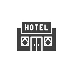 Hotel building vector icon. filled flat sign for mobile concept and web design. Hotel glyph icon. Symbol, logo illustration. Vector graphics