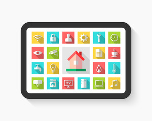 Building and home automation concept with dashboard interface. Domotics with related icons as system control panel.