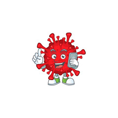 A sweet dangerous coronaviruses cartoon design style speaking on phone