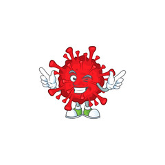 Funny dangerous coronaviruses cartoon design style with wink eye face