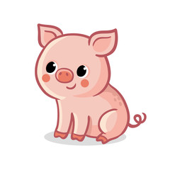 Plakat Cute pig sitting on a white background. Vector illustration with farm animal.