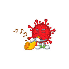 Dangerous coronaviruses cartoon character playing music with a trumpet