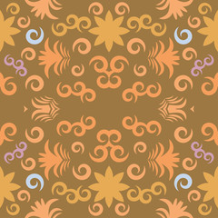 seamless pattern with flowers and leaves hohloma style