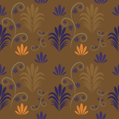 seamless pattern with flowers and leaves hohloma style