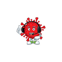 An attractive dangerous coronaviruses mascot character concept wearing headphone
