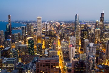 Beautiful aerial view of Chicago skyline at evening, Illinois, USA