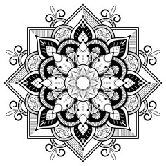 Circle flower of mandala with vintage floral style, Vector mandala Oriental pattern, Hand drawn decorative element. Design for coloring book page. isolated on white background