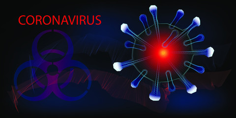 Coronavirus on a futuristic background. A deadly type of virus causes severe SARS disease (Severe Acute Respiratory Syndrome). 3D coronavirus bacteria.