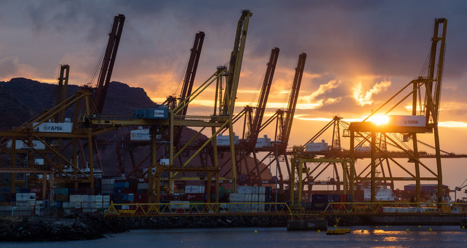 Capsa Cranes In The Port Of Santa Cruz De Tenerife. Santa Cruz De Tenerife, Spain-May 2018