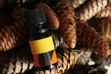 Medicine and pine cones, plant extract. The scent of the forest.